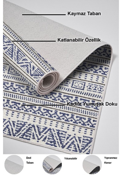 Dekoreko Kaymaz Taban Djt Banyo Halısı Trend Iskandinav F5082 Mavi