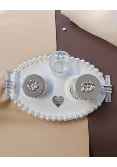 Lustre İncili Söz Nişan Tepsisi Gri