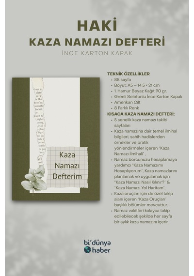5 Yıllık Kaza Namazı Defterim - Haki Çok Renkli