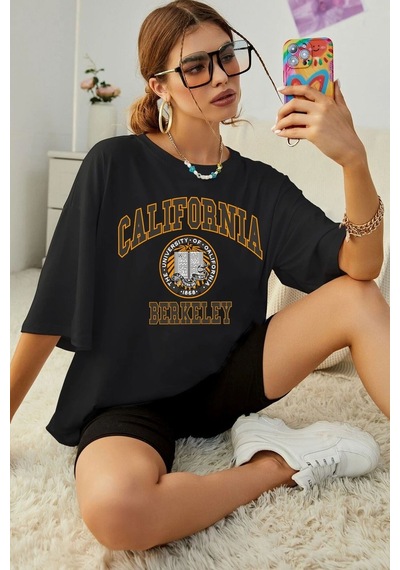 Unisex California Baskılı T-shirt Siyah