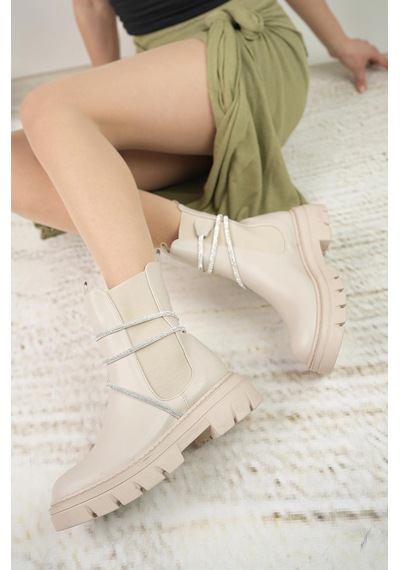Nesil Shoes Fncy 205 Bej Çift Lastikli Kadın Bot-bej Bej