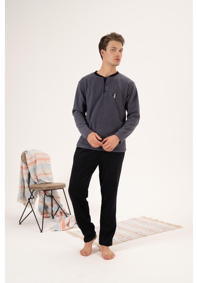 Estiva Erkek Kışlık Düğmeli Yaka Polar Pijama Takımı 001