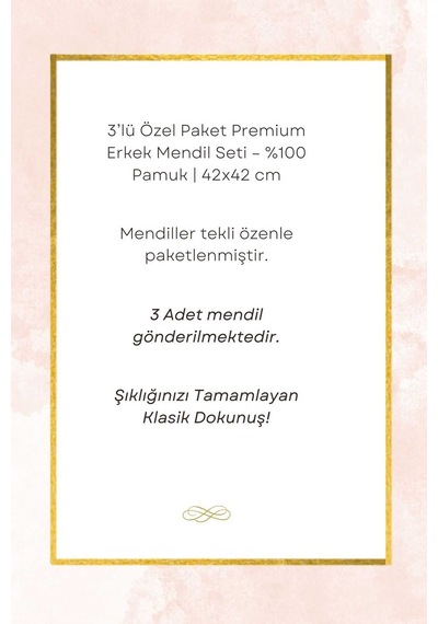 3 Lü Özel Paket Premium Erkek Mendil Seti %100 Pamuk 42x42 Cm Beyaz