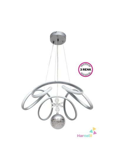 3 Renk Yanabilen Şeker Camlı Modern Ledli Avize Gri