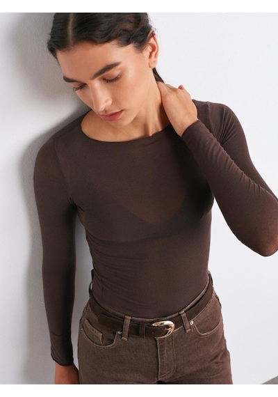 Dilvin 32122 Kayık Yaka Modal Kaşmir Ultra Hafif Bluz-kahve-10618 Kahve