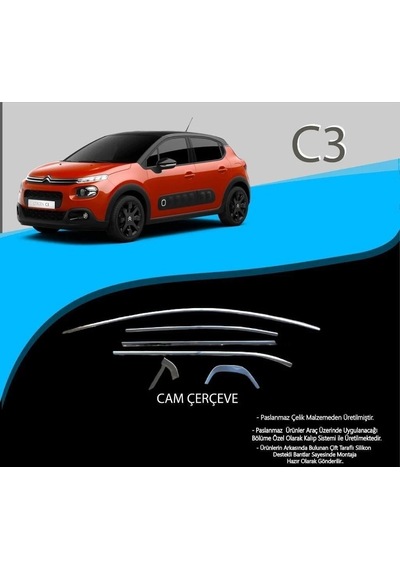 Citroen C3 Uyumlu Krom Cam Çerçevesi 12 Parça 2017+ Sonrası Uyumlu