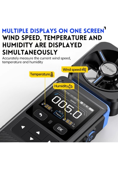 Ximistore9 Fnırsı Fam-02 El Tipi Profesyonel Anemometre - Hız, Sıcaklık, Nem Ölçer - 8 Kanatlı Tüpler - Renkli Ekran - Uyarı Fonksiyonu