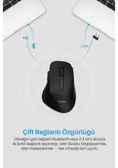 7658 Sessiz Tuşlu Kablosuz Mouse / Bluetooth + 2.4ghz Usb / Dpı 800-1200-1600 / 7 Tuşlu 7658