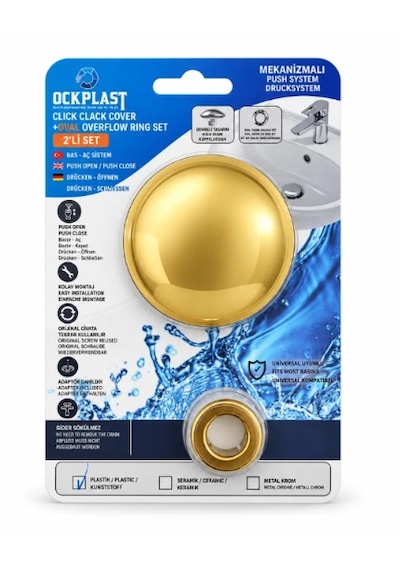 Seramik Görünümlü - Beyaz Pop-up Otomatik Lavabo Sifonu -üniversal Kullanıma Uygun Gold