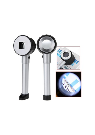 10X Optik Ölçekli Metal El Büyüteç Cam Lens 3 Led Işıklı Fermuarl N11.835