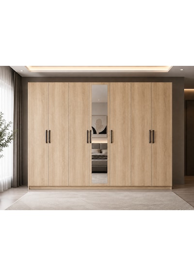Lebon Tamamı Mdf 7 Kapaklı Dolap Gardırop Meşe