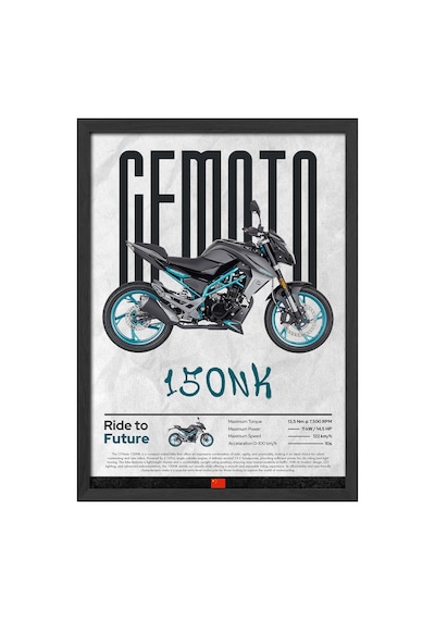 Cfmoto 150nk Siyah Ahşap Çerçeveli Poster, Dekoratif Motosiklet Duvar Tablosu