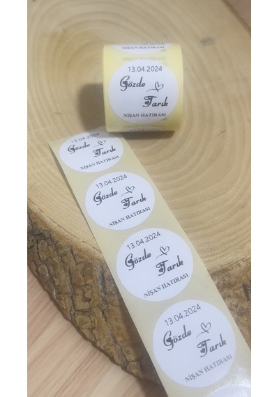 Nişan Hatırası Nikah Hatırası Yuvarlak Yapışkanlı Etiket 3 x 3 CM 150 Adet
