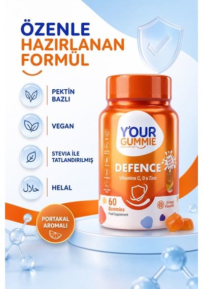 Y'our Gummie Defence C Vitamini Çinko ve D3 Gummies Portakal Aromalı 60 Gummies