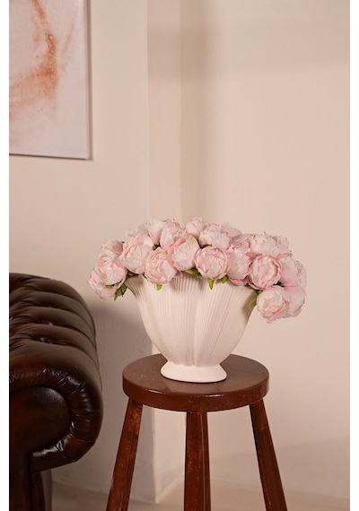 Pembe Premium Yapay Peony Şakayık Çiçeği Buketi 7 Dallı Lüx İpeksi Dokulu 25 Cm