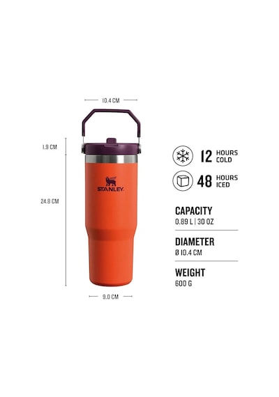 Stanley The Iceflow Flip Straw Pipetli Termos Bardak 0.89 LT 30 OZ - Tigerlily Turuncu