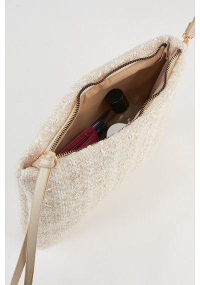 Vivaq Kadın Bellis Tweed Kumaş Krem Astarlı Suni Deri Bilek Askılı Portföy El Ve Clutch Çanta