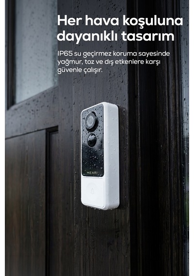 B1 Kablosuz Wi-fi Şarjlı Akıllı Görüntülü Kapı Zili 2k 3mp, Ip65, 5200mah, Zil Sesi Ünitesi Dahil
