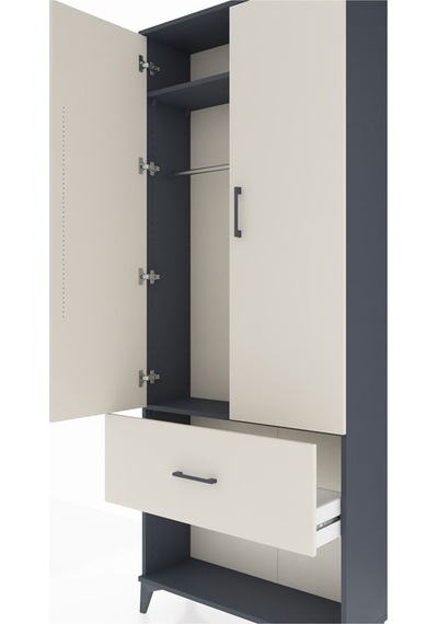 Arges Dolap 2 Raflı Tek Çekmeceli Tek Askılı 88x30x221 Antrasit-aytaşı Antrasit