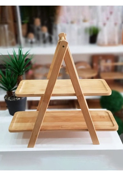 Bambu 2 Katlı Dikdörtgen Baharat Standı, Baharatlık, Düzenleyici, Organizer Bambu