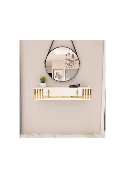 Perla 90 Cm Duvara Monte 2 Kapaklı Raflı Makyaj Masası Dresuar Beyaz-altın Beyaz-altın Perla 90 Cm Duvara Monte 2 Kapaklı Raflı Makyaj Masası Dresuar Beyaz-altın Beyaz-altın