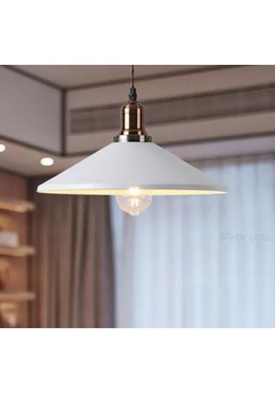 Retro Metal Dekorarif Bakır Duylu Tekli Sarkıt Kafe Mutfak Aydınlatma Çap:40 Cm Beyaz
