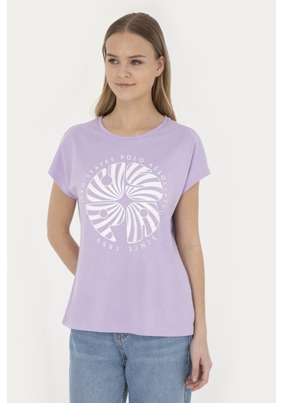 U.S. Polo Assn.  Kadın Lila Bisiklet Yaka Tişört 50282896-VR034