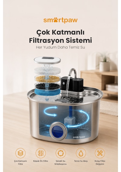 Smartpaw Aqua Max Sensörlü Kedi Su Pınarı Distribütör Garantili