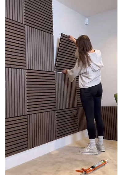 Ceviz 40x40cm Yeni Nesil Akustik Ahşap Duvar Paneli