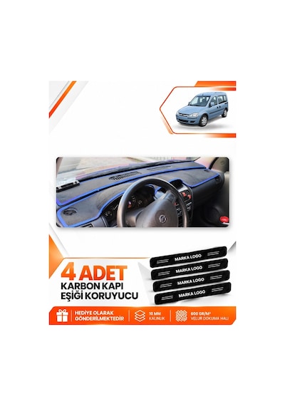 Opel Combo C 2001-2011 Uyumlu Ön Torpido Koruma Kılıfı Halısı Koruyucu Örtüsü - Siyah Mavi