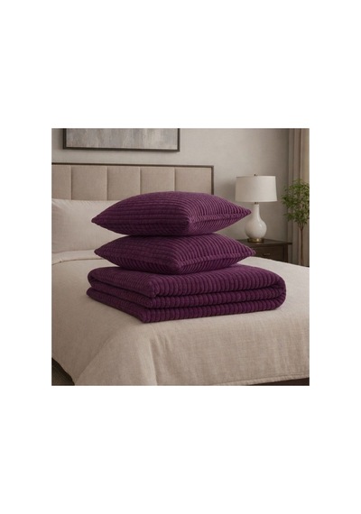 Merinos Modern Line 3 Parça Battaniye Seti 2 Yastık Kılıflı 220x240 Mürdüm