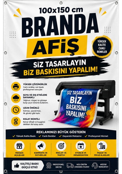 Sürpriz li 100x150 Cm Branda Afiş Baskı Dış Mekan Reklam Banner Baskı Siz Tasarlayın Biz Baskısını Yapalım