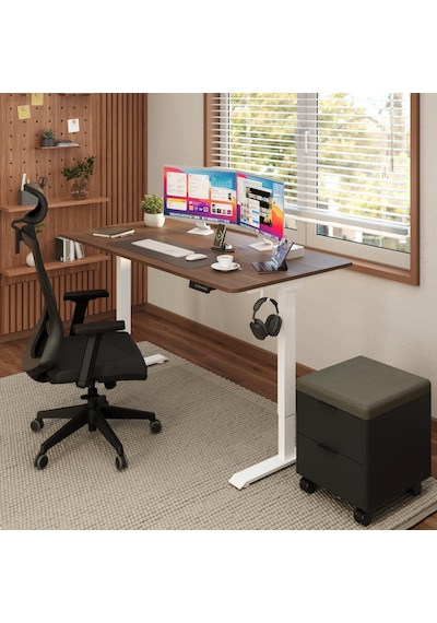 Tr Uprise Comfort Çift Motorlu Yükseklik Ayarlı Masa 72 121 Cm - Beyaz Beyaz Ayak/ceviz Tabla, 120x60 Cm Diğer