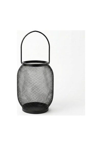 Deconox Ferforje Siyah Metal Fener Mumluk - 32 Cm Kulplu Büyük Boy - Dekoratif Masa Ve Bahçe Aydınlatma Kafesi 15x20 Cm 21x10 Cm