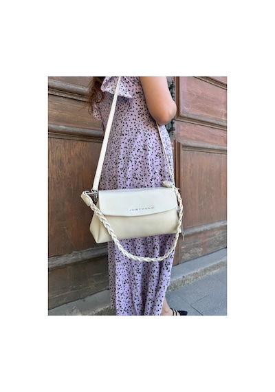 Just Polo Kadın Yeni Sezon Örgü Detaylı Ayarlanabilir Askılı Lüks El Ve Omuz Çantası Ebat : 26 X 14 Cm Krem