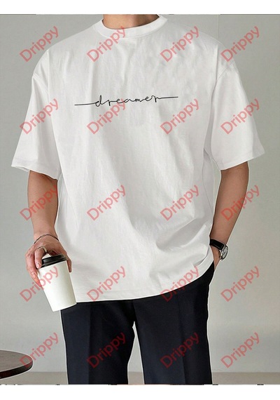 Flood Of Style Dreamer Baskılı Oversize Bisiklet Yaka Tshirt Beyaz