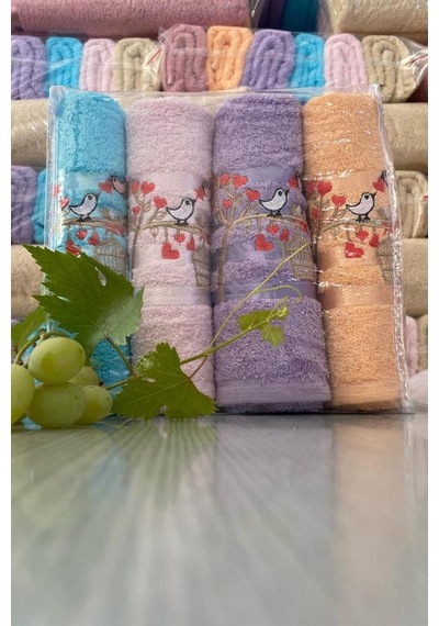 Softy Bird 4lü Nakışlı Çeyizlik Havlu Takımı