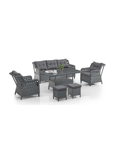 Deniz Rattan Puflu Bahçe Balkon Takımı 3+1+1 Antrasit Deniz Rattan Puflu Bahçe Balkon Takımı 3+1+1 Antrasit