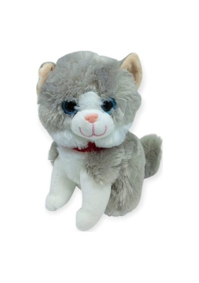 Sesli Peluş Kedi 25 Cm - Gri Gri