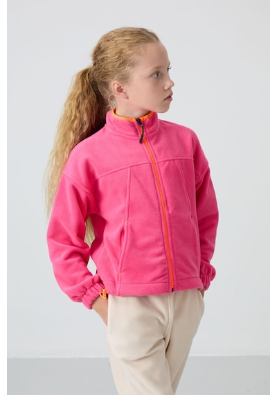 Tommy Life Şeker Pembe Kalın Yumuşak Dokulu Standart Fit Nakışlı Polar Kız Çocuk Sweatshirt - 75157 Şeker Pembe
