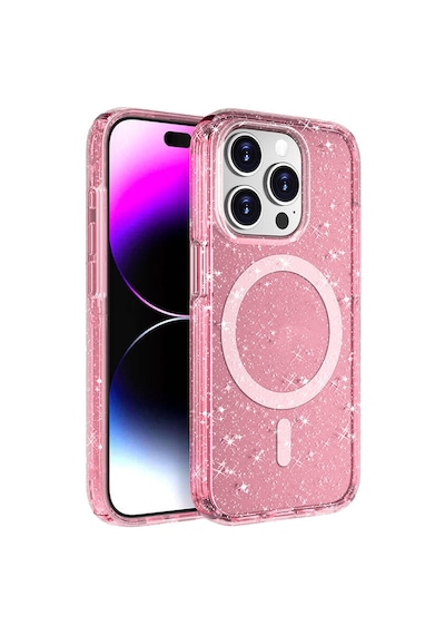 Nourthkiingdom Apple Uyumlu iPhone 15 Pro Kılıf Magsafe Şarj Özellikli Parlayan Simli Saydam Renkli Nrtk Allstar Kapak - Pembe Pembe