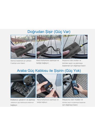 Taşınabilir Şarjlı Oto Lastik Şişirme Kompresörü Hava Pompası Bas