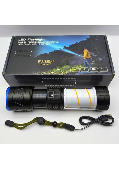 30w 3000 Lümen Zoomlu Şarj Edilebilir El Feneri & Kamp Lambası - Powerbank Özellikli 12 Modlu Siyah