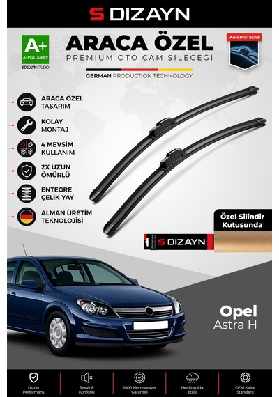 S-dizayn Opel Astra H Ön Cam Silecek Seti 2004-2009 Premium Araca Özel 55-45 Cm A+ Kalite