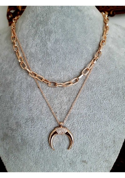 Hilal Figürlü 2'li Zincir Kolye Rose-gold - 151981646 Rose-gold
