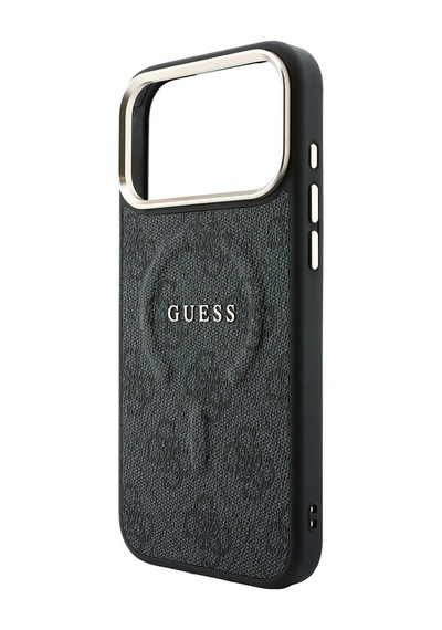 Apple iPhone Uyumlu 18 Pro Max Kılıf Guess Lisanslı M-safe  C-magnet 4g Desenli Yazı Logolu Kapak Siyah