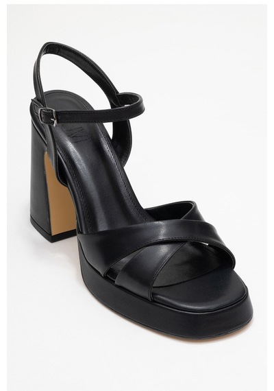 Luvishoes Luvi Shoes Lello Siyah Cilt Kadın Platform Topuklu Ayakkabı Siyah