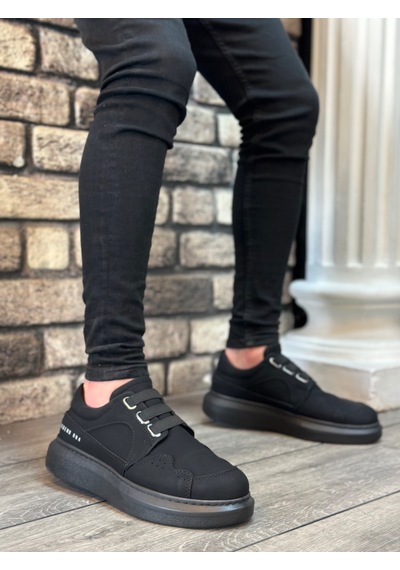 Ba0302 Boa Kalın Taban Bağcıksız Tarz Casual Siyah Siyah Erkek Ayakkabı 001