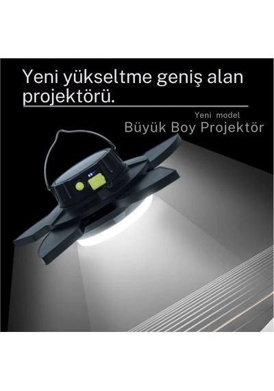 Solar Panelli Telefon Şarj Özellikli Çok Fonksiyonlu Kamp Lambası Aydınlatma Siyah