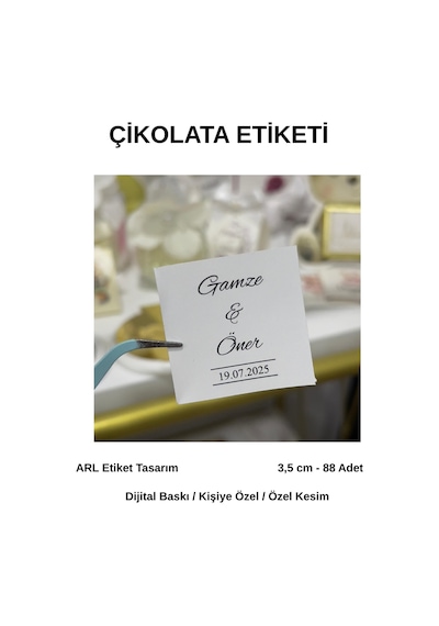 Söz, Kına, Nişan, Düğün İsimli Tarihli Çikolata Etiketi 3,5 Cm 88 Adet - Arl Etiket Tasarım Beyaz